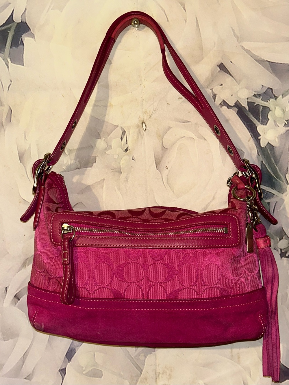 Vintage Y2K Coach Pink Signature East West Shoulder Bag Rare! (Style 9363)